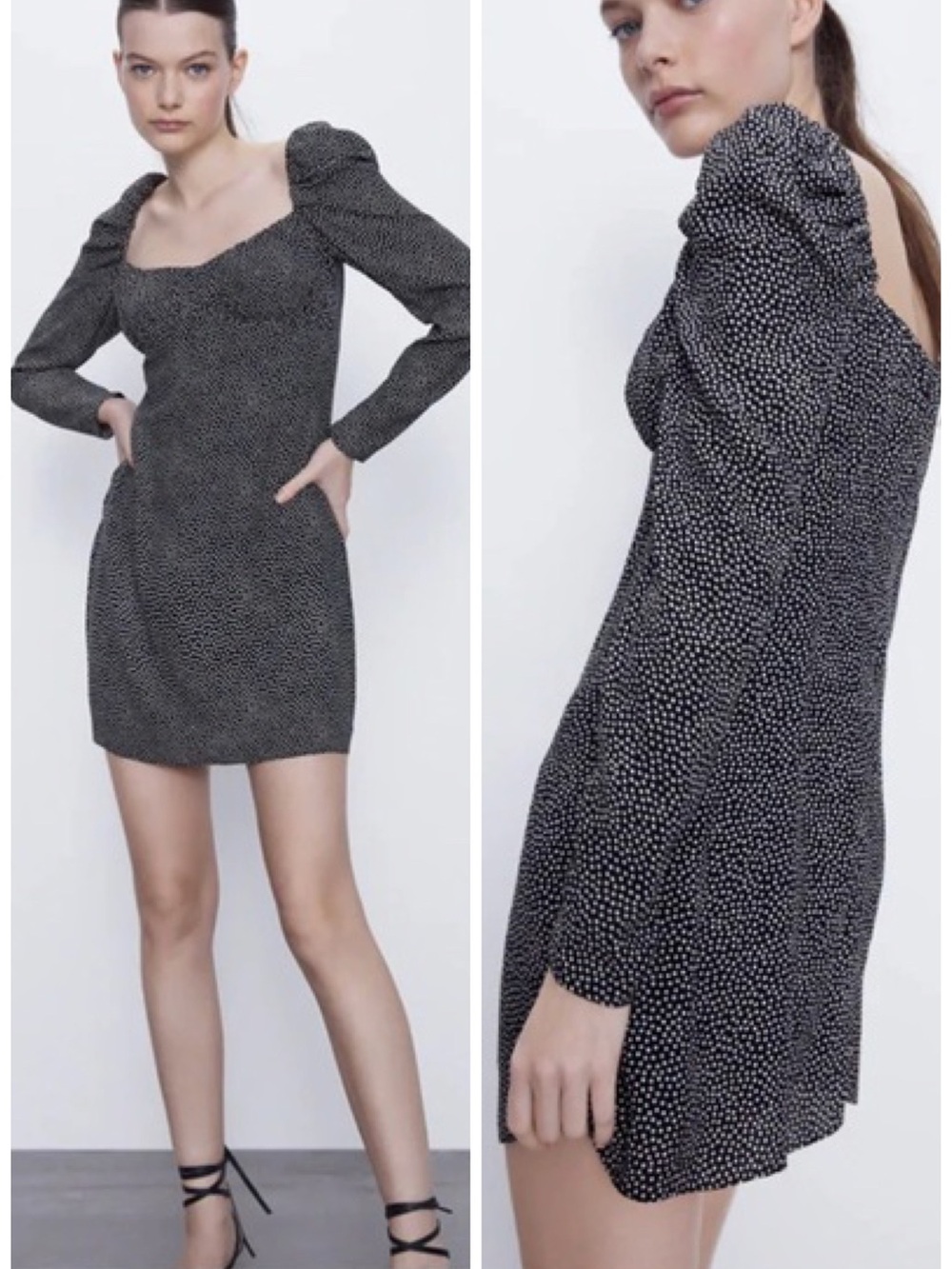 Zara Scattered Polka Dot Long Sleeve Ruched Bust Mini Dress Size XL EUC